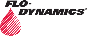 The Flo-Dynamics logo features the company name in bold black text. FLO- is on top of DYNAMICS, with a large red drop shape containing diagonal lines to the left of the text.